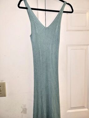 MEROKEETY Ribbed Knit Maxi Dress in Green Size Large